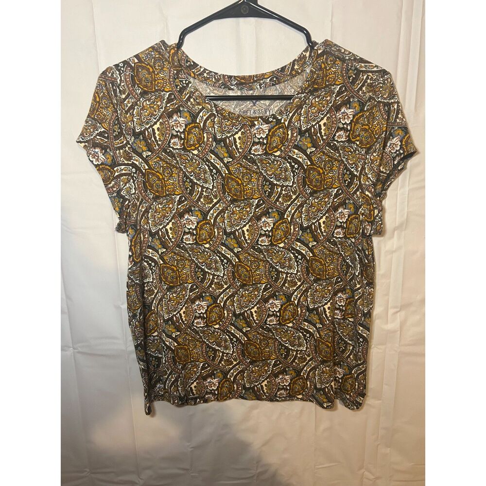 American Eagle Soft & Sexy Paisley T-Shirt Large Brown Boho Earth Tone Tee L
